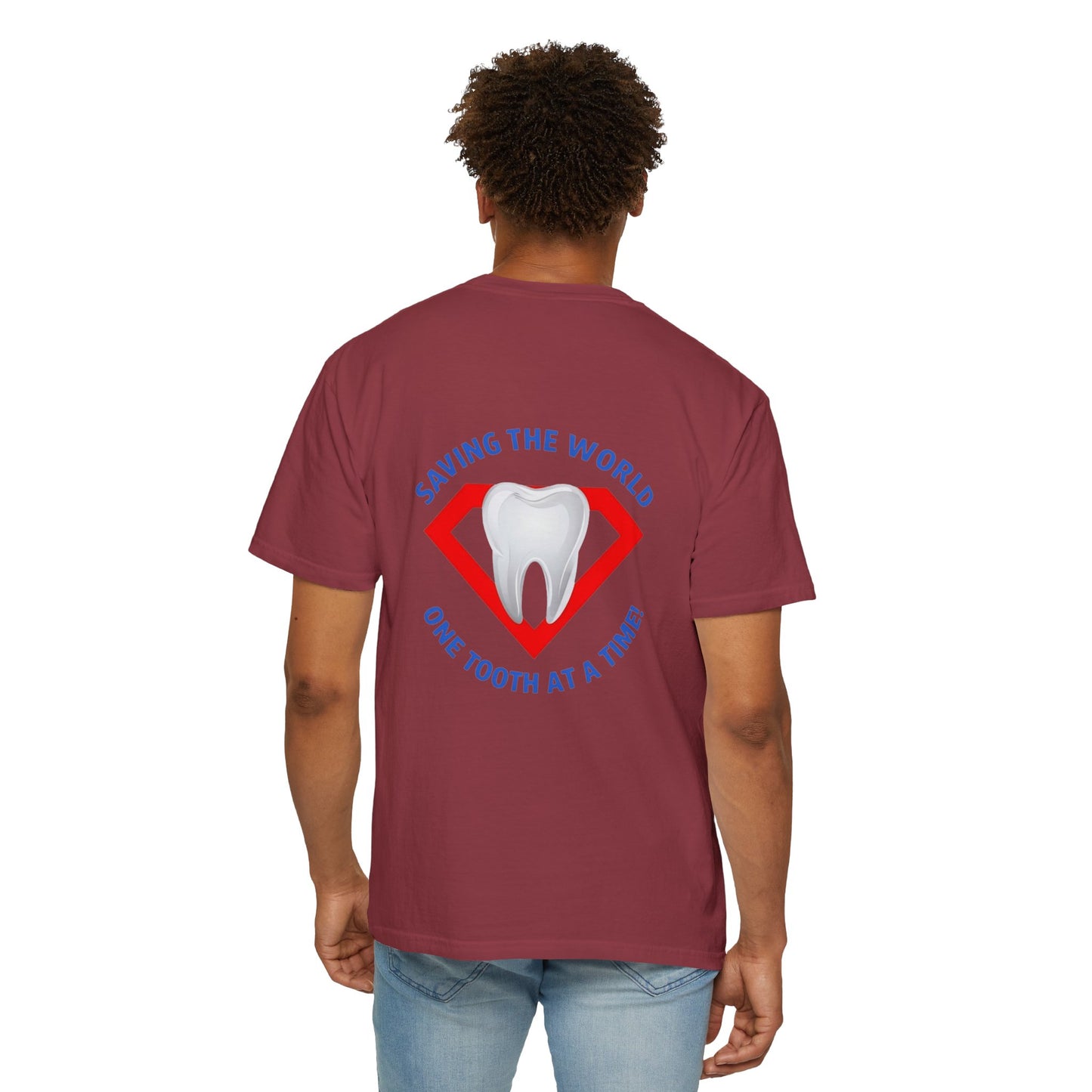 (Personalized Front/Back ) Super Tooth chest emblem - Unisex Garment-Dyed T-shirt