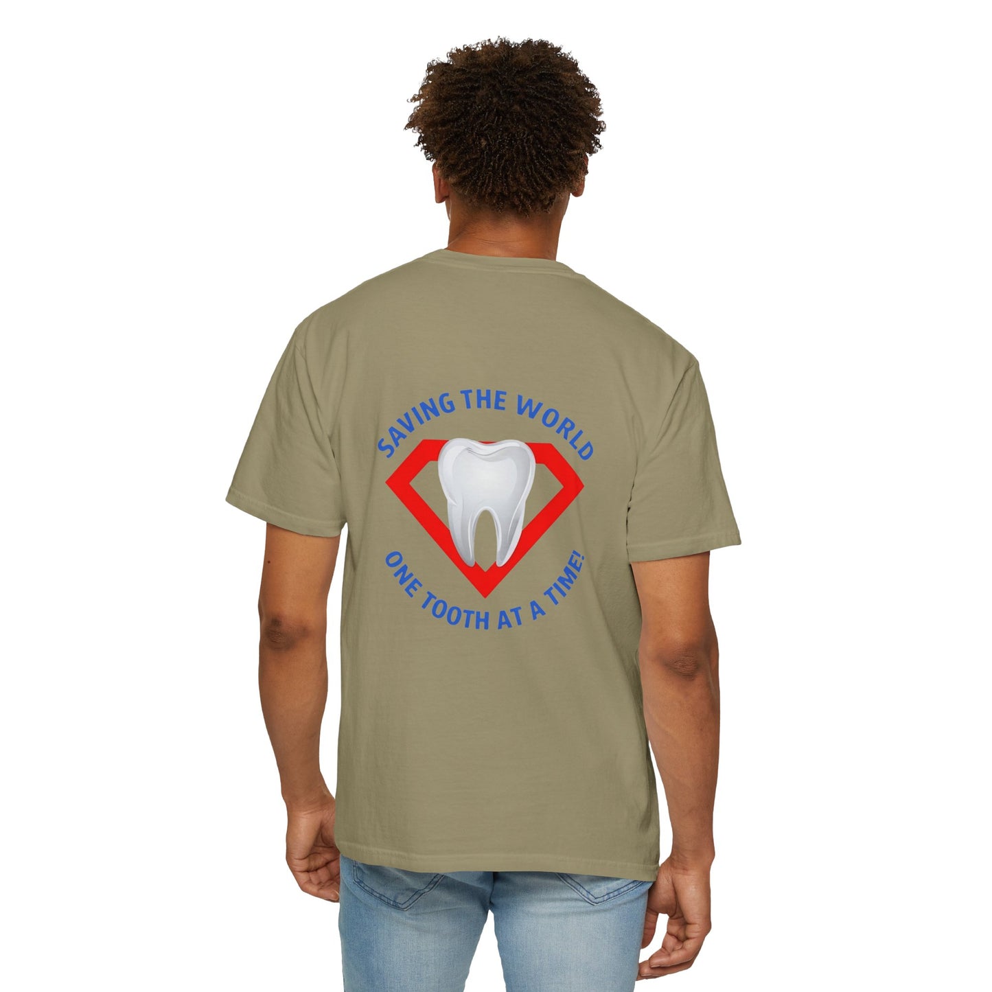 (Personalized Front/Back ) Super Tooth chest emblem - Unisex Garment-Dyed T-shirt