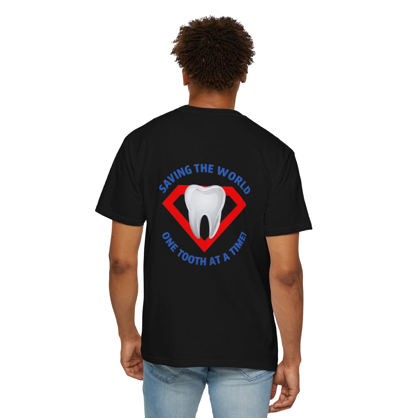 (Personalized Front/Back ) Super Tooth chest emblem - Unisex Garment-Dyed T-shirt