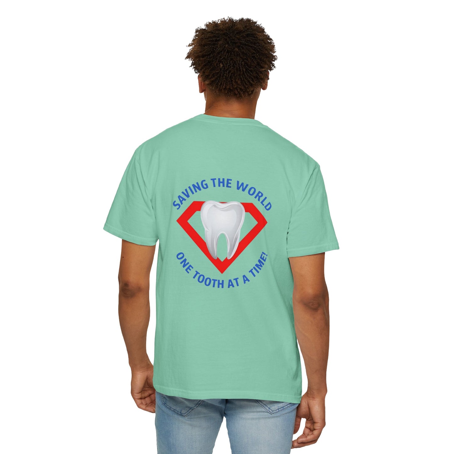 (Personalized Front/Back ) Super Tooth chest emblem - Unisex Garment-Dyed T-shirt