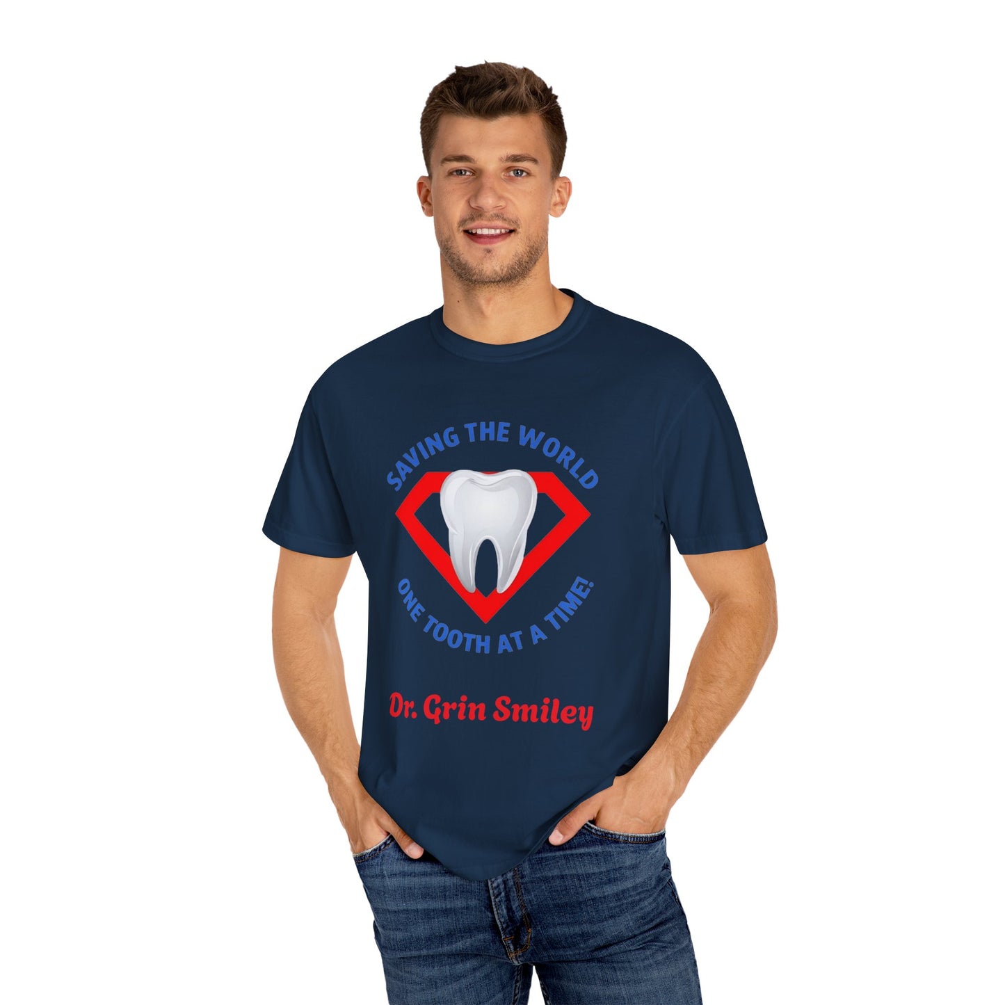 (Personalized Front Only) Super Tooth chest emblem Unisex Garment-Dyed T-shirt