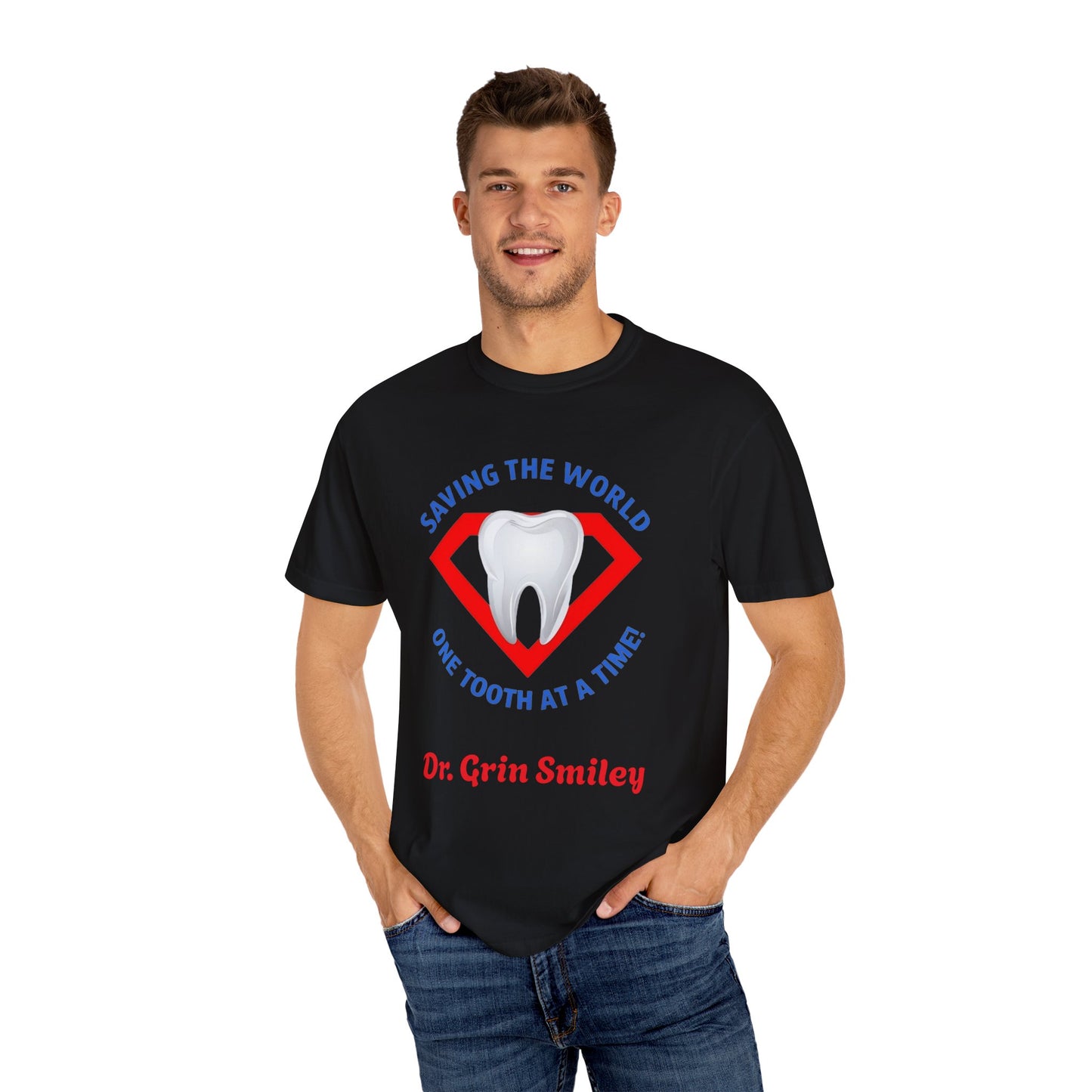 (Personalized Front Only) Super Tooth chest emblem Unisex Garment-Dyed T-shirt
