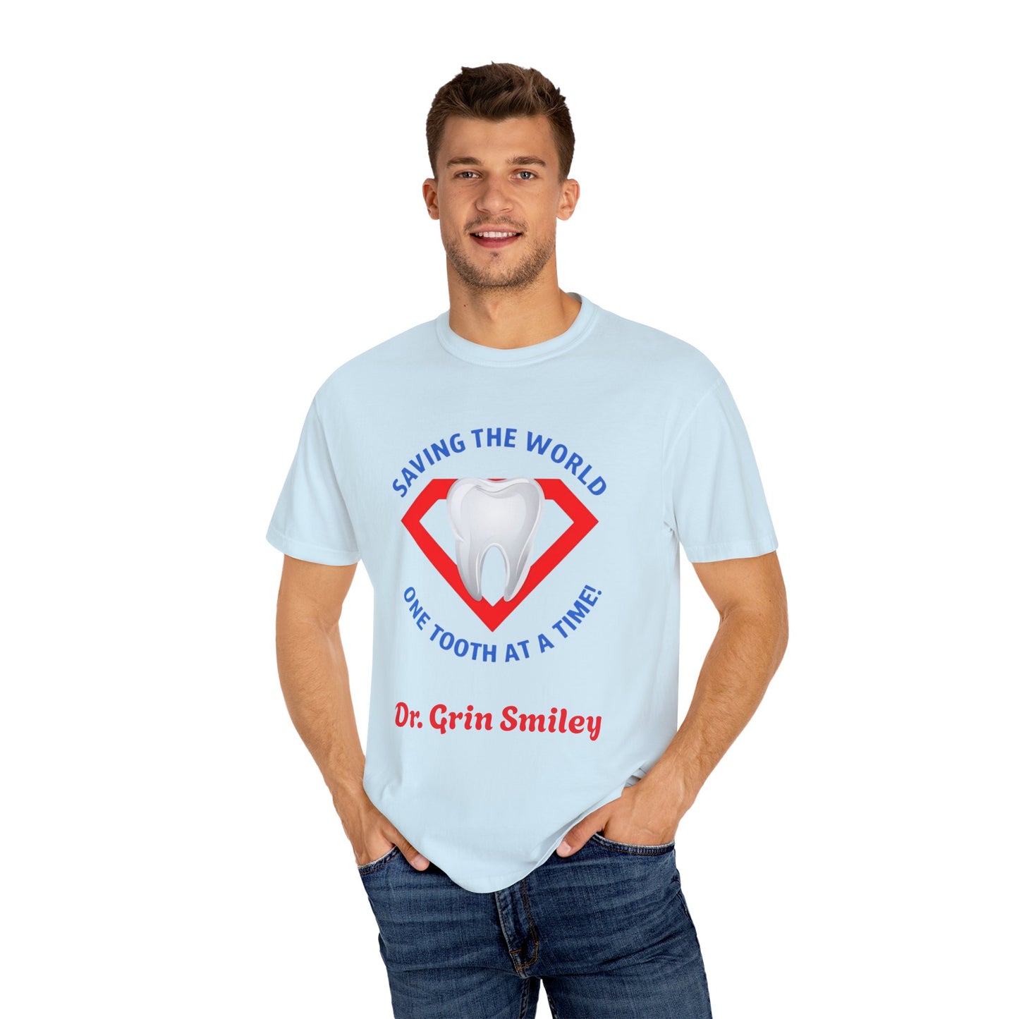 (Personalized Front Only) Super Tooth chest emblem Unisex Garment-Dyed T-shirt