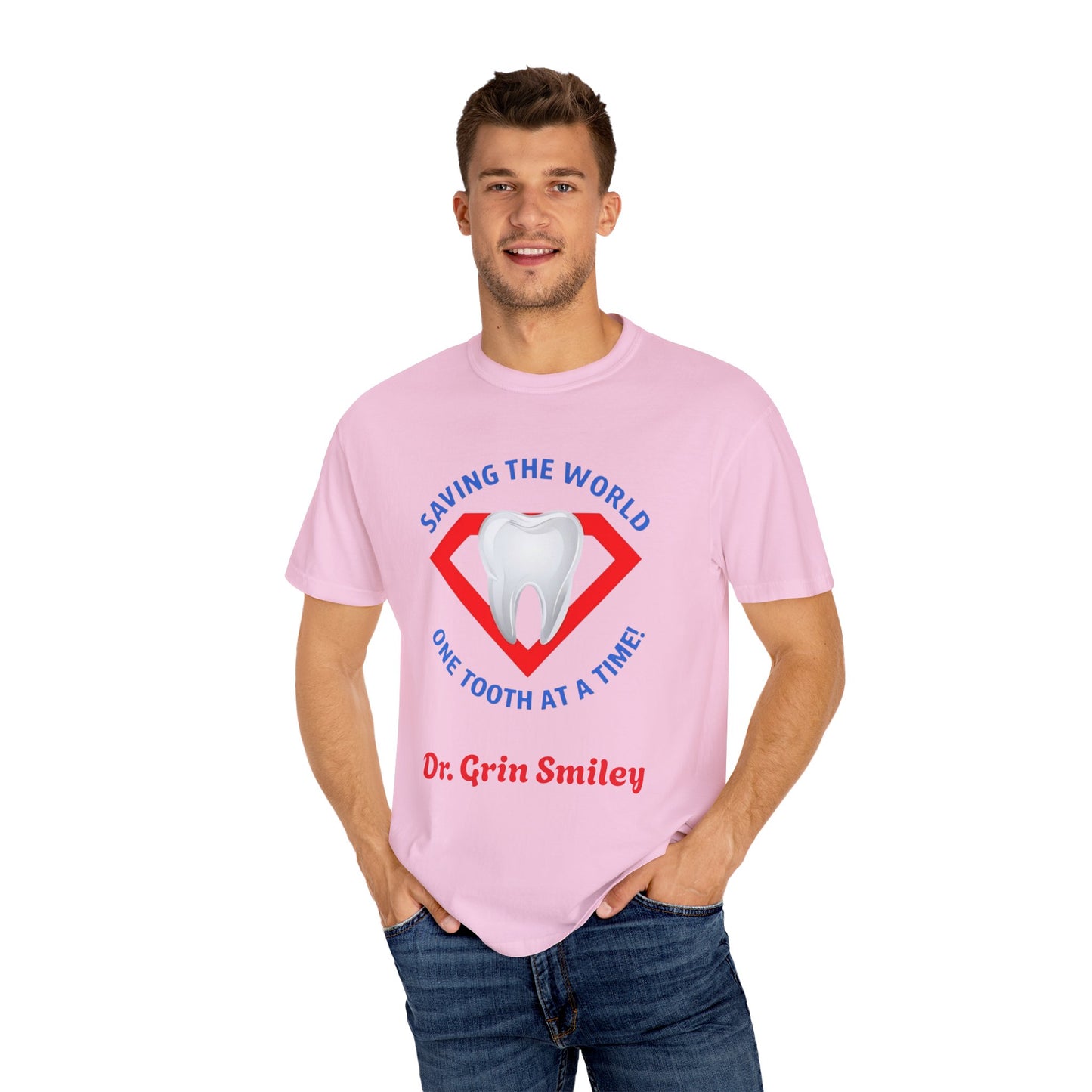 (Personalized Front Only) Super Tooth chest emblem Unisex Garment-Dyed T-shirt