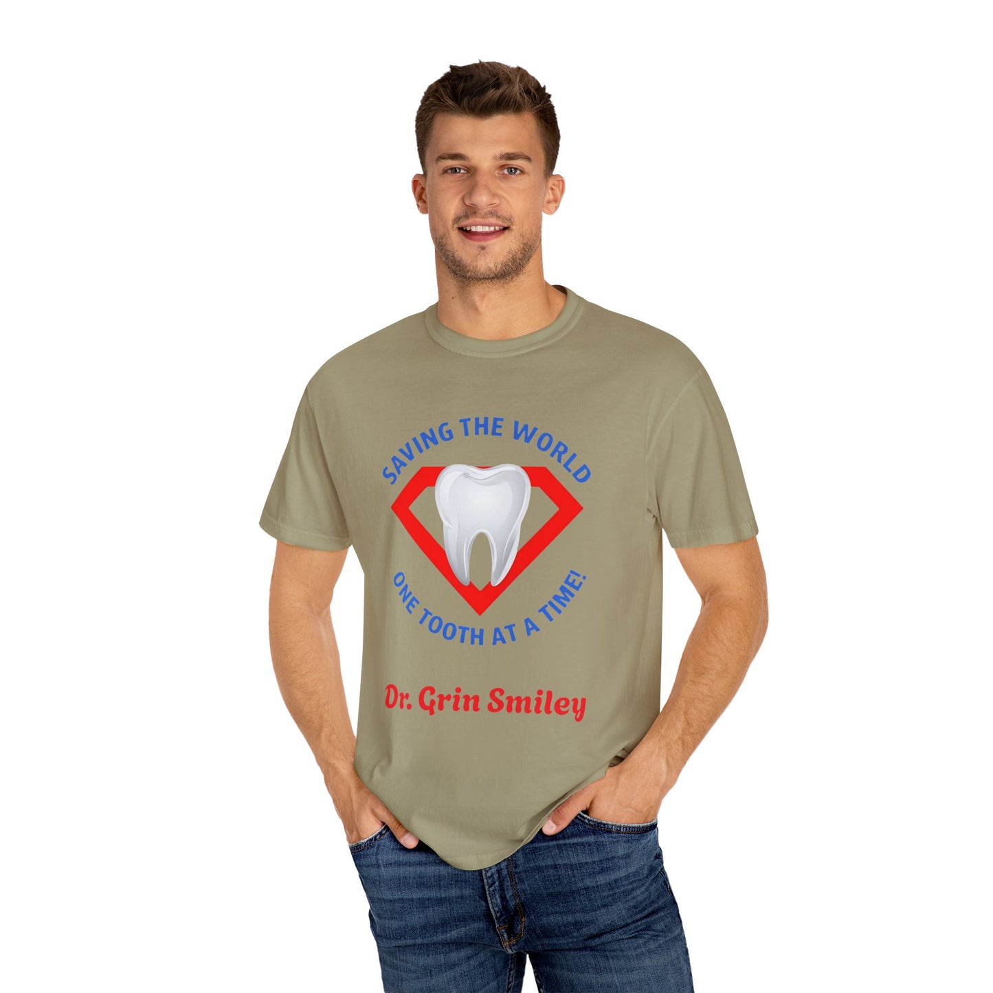 (Personalized Front Only) Super Tooth chest emblem Unisex Garment-Dyed T-shirt
