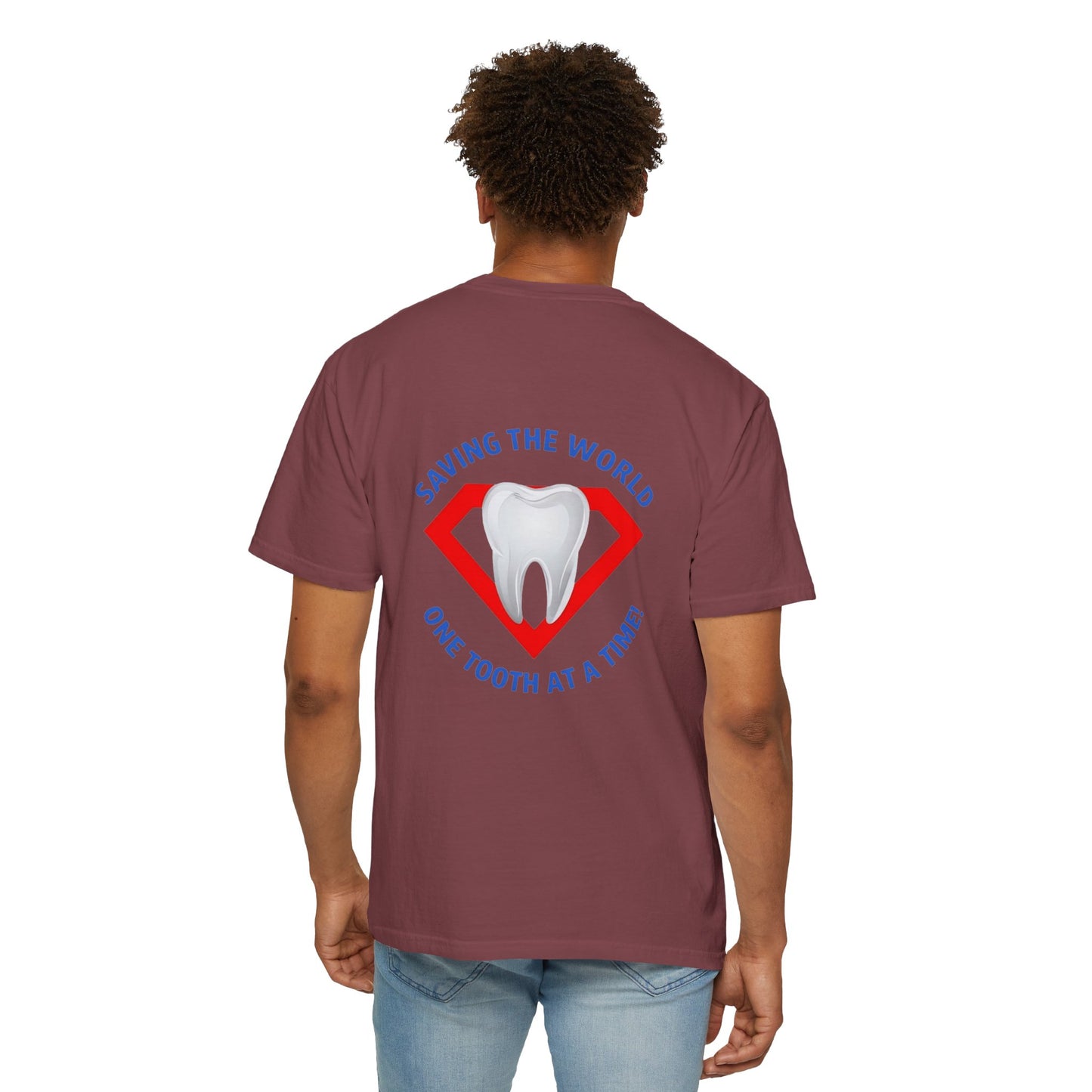 (Personalized Front/Back ) Super Tooth chest emblem - Unisex Garment-Dyed T-shirt