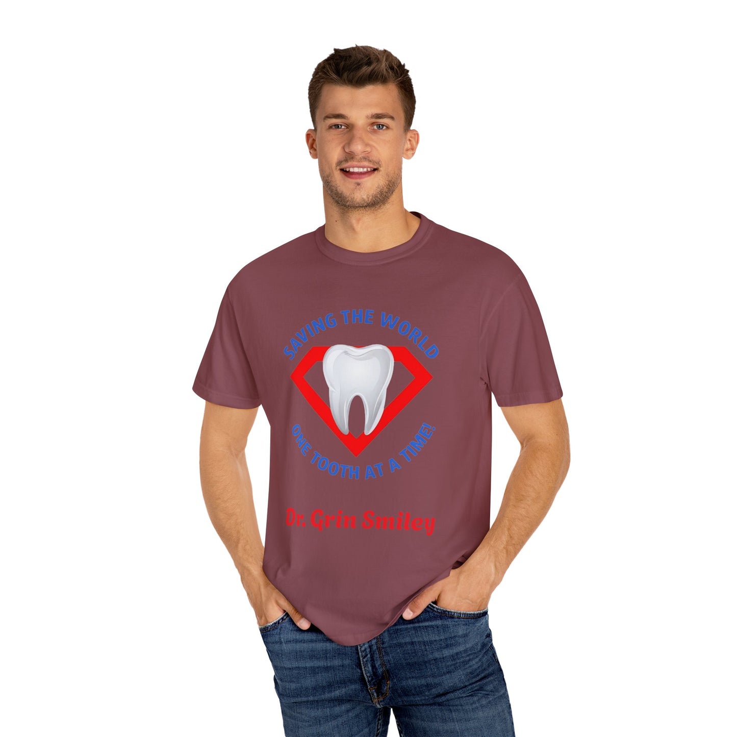(Personalized Front Only) Super Tooth chest emblem Unisex Garment-Dyed T-shirt