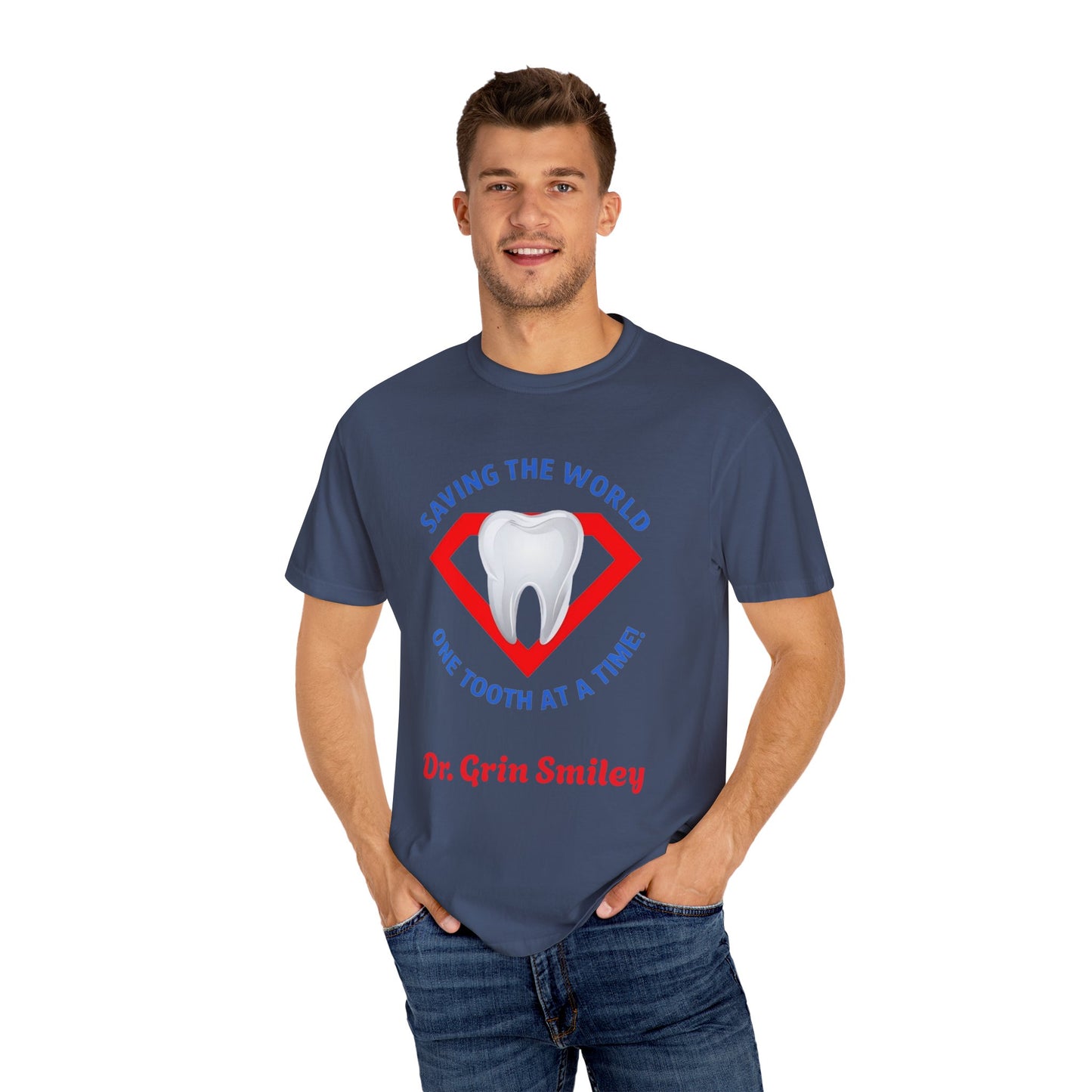 (Personalized Front Only) Super Tooth chest emblem Unisex Garment-Dyed T-shirt