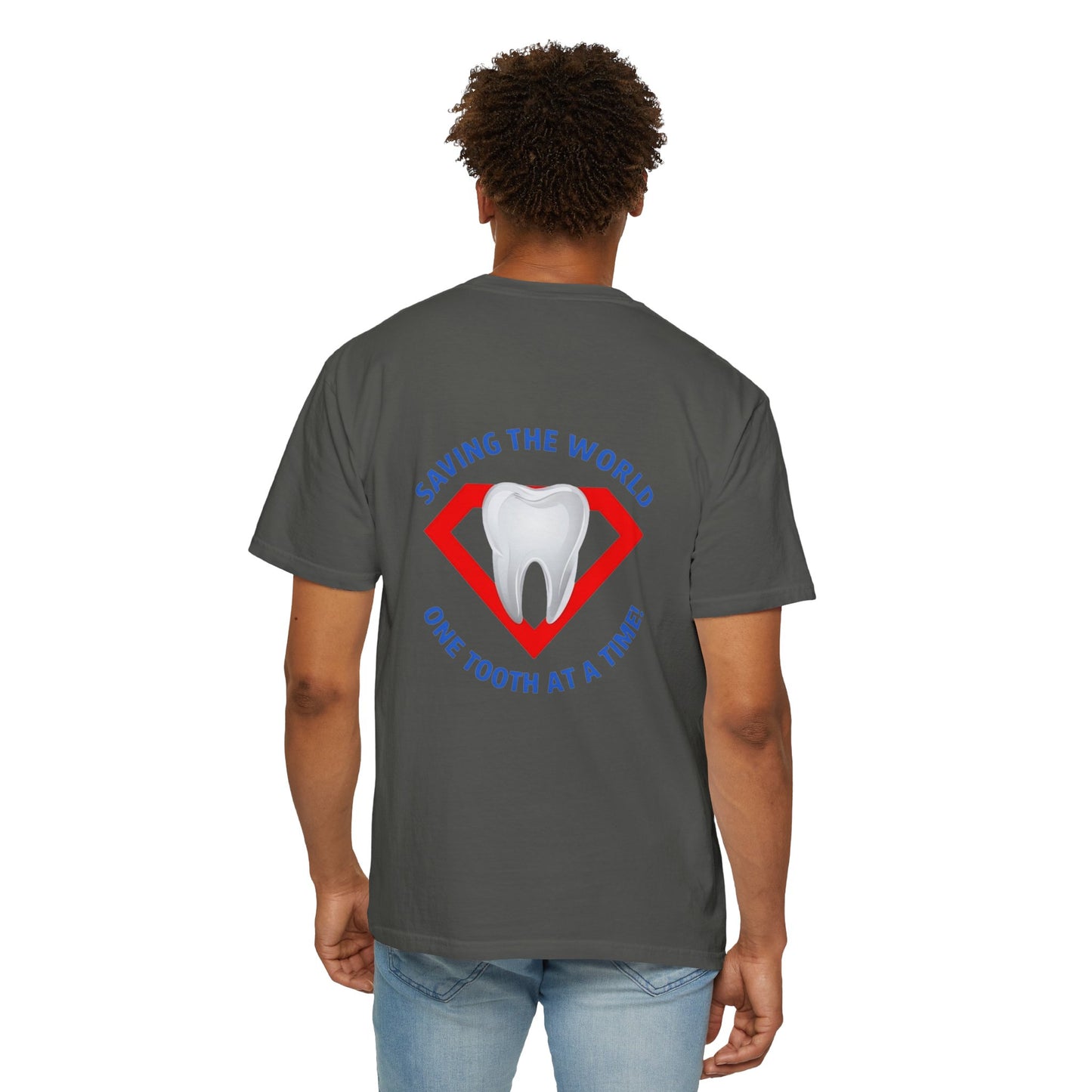 (Personalized Front/Back ) Super Tooth chest emblem - Unisex Garment-Dyed T-shirt