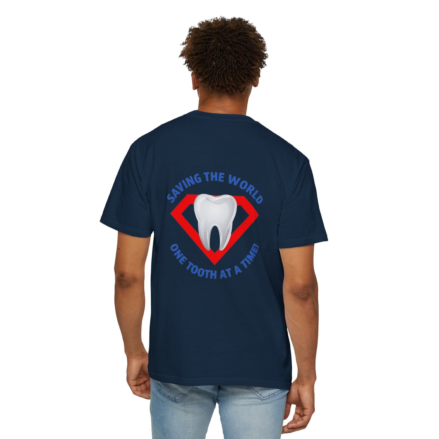 (Personalized Front/Back ) Super Tooth chest emblem - Unisex Garment-Dyed T-shirt