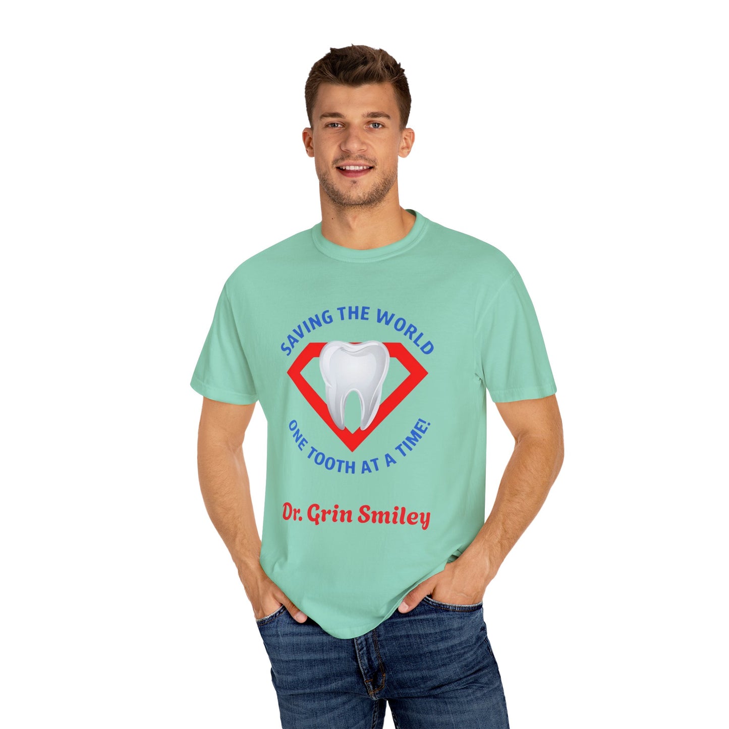 (Personalized Front Only) Super Tooth chest emblem Unisex Garment-Dyed T-shirt
