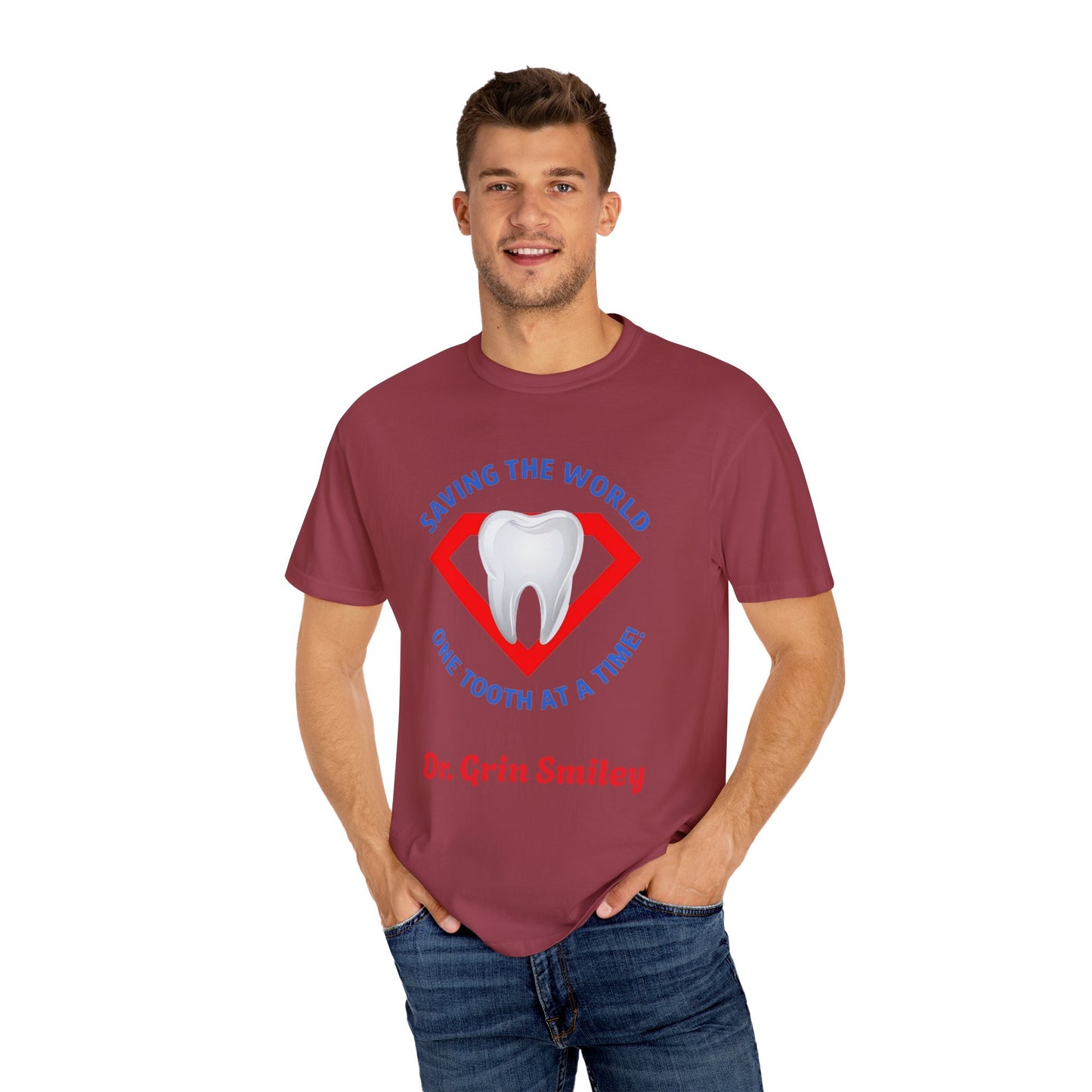 (Personalized Front Only) Super Tooth chest emblem Unisex Garment-Dyed T-shirt