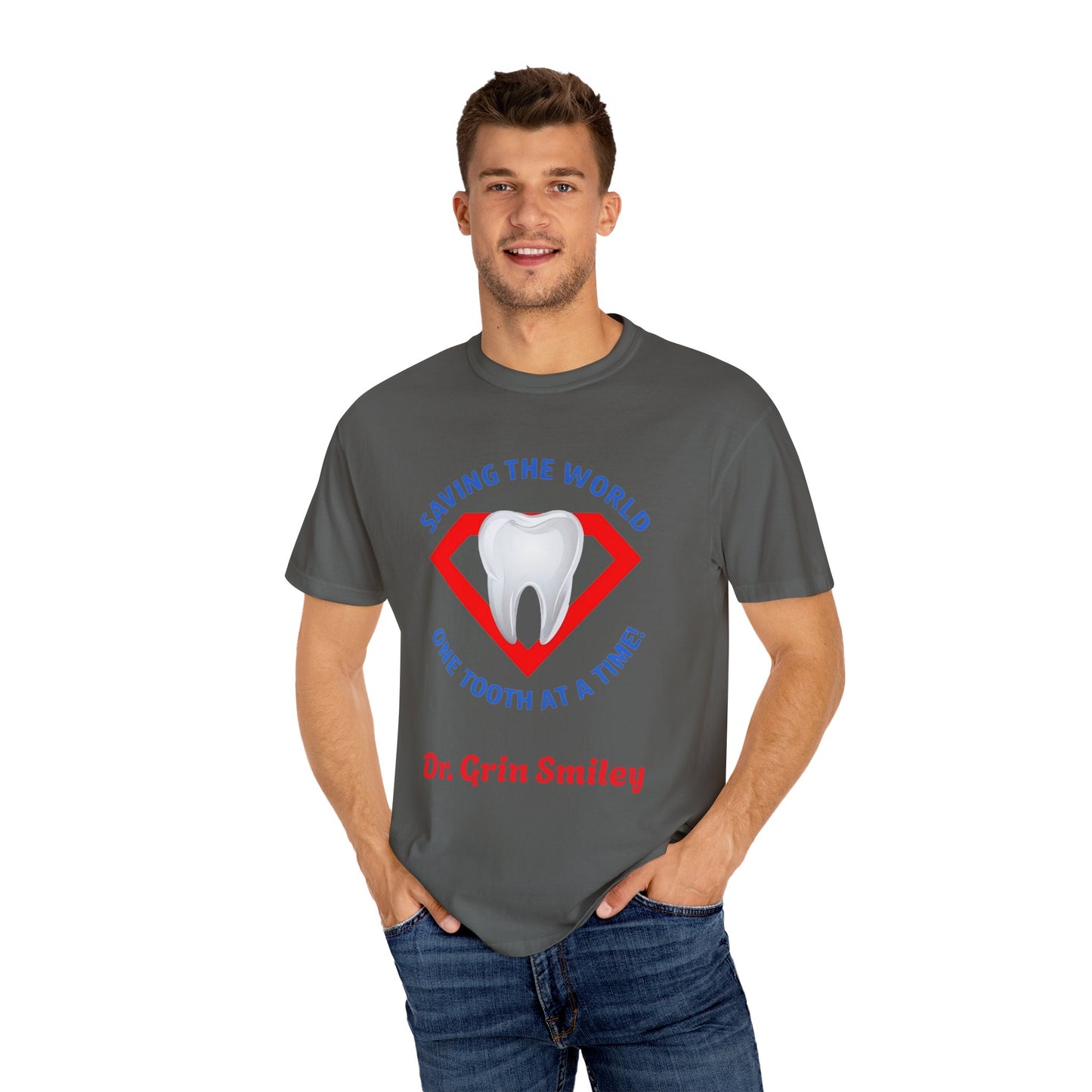 (Personalized Front Only) Super Tooth chest emblem Unisex Garment-Dyed T-shirt